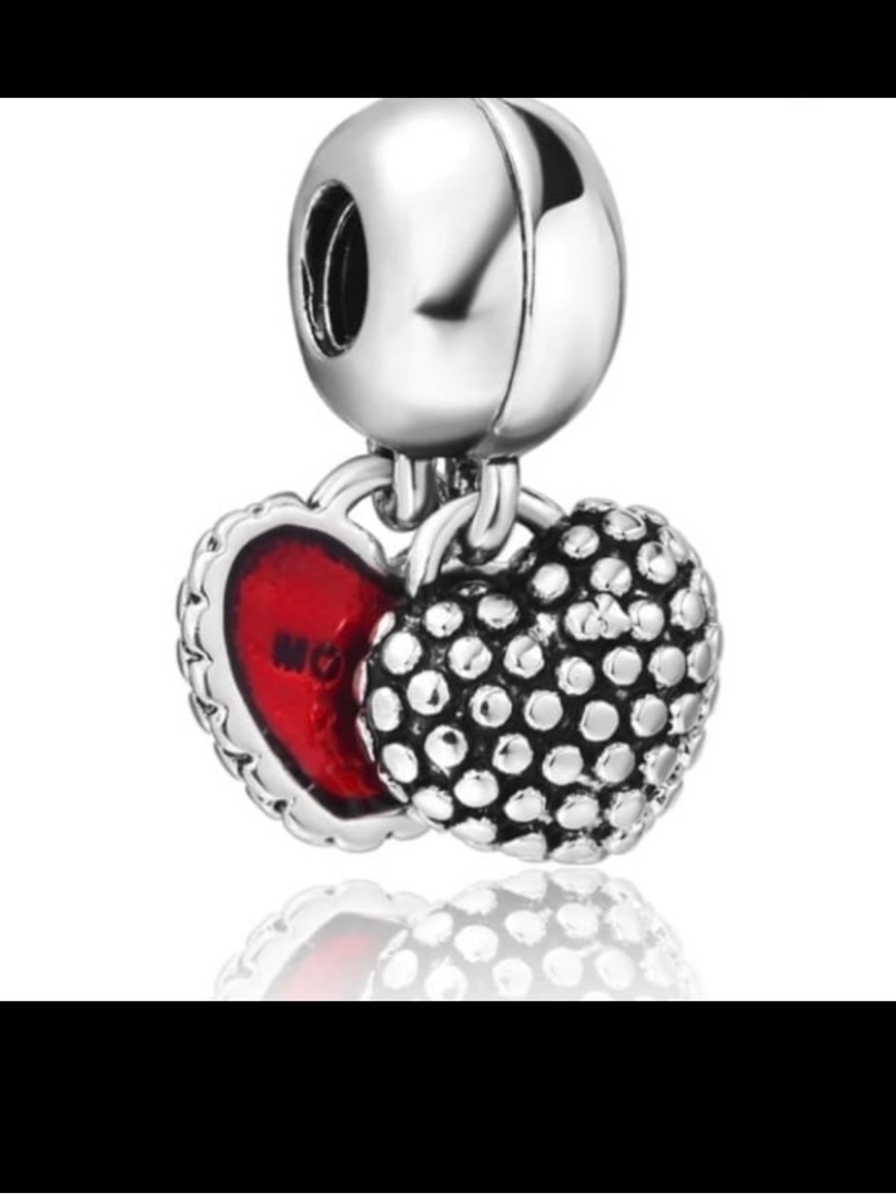 Pandora Red and Silver Double Heart Dangle Charm